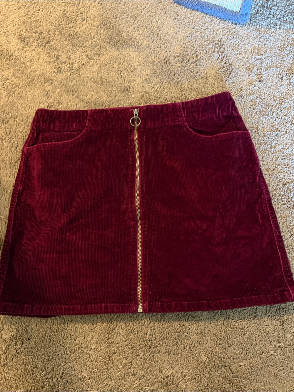 Mudd Burgundy Corduroy Front-Zip Mini Skirt